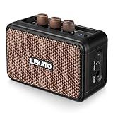 LEKATO Mini Guitar Amplifier, Dual Speakers 5W, Rechargeable Electric Guitar Amp Bluetooth with Clean Overdrive, 6H Working, Headphone Jack, Portable Small Amp for Practice AG-04 (Brown)