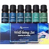 ASAKUKI Essential Oil Blends, Essential Oils for Diffusers for Home, Well-Being Kit- Calm Mind, Sweet Dreams, Happy, Relax, Air Freshening, Immunity for Aromatherapy, Humidifiers, Massage, 6x10ml