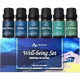 ASAKUKI Essential Oils, Well-Being Essential Oil Set- Calm Mind, Sweet Dreams, Happy, Relax, Air Freshening, Immunity for Diffuser, Waterless Diffuser, Aromatherapy and Humidifiers, 6x10ml