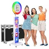 JIYANG Portable Photo Booth Compatible with Any Ipad,Photo Booth Stand Shell with ChackTok PhotoBooth VIP 2 Month Member and Flight Case,Free Custom Logo,Perfect for Parties,Wedding and Events(White)