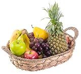 Seagrass Rectangular Woven Basket Tray with Handles, Medium – Decorative Seagrass Storage Basket, Narrow Wicker Basket for Bread, Fruit, Pantry, Home Decor