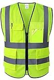 XIAKE Reflective Safety Vest for Men & Women Mesh High Visibility Vest with Pockets Meets ANSI Standards(Large,Yellow)