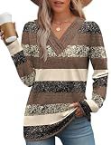 WIHOLL Long Sleeve Shirts for Women Early Fall Fashion 2025 Women's Clothing Ladies Tops and Blouses V Neck Tshirts Shirts Fall Fashion Must Haves Business Casual Teacher Outfits L