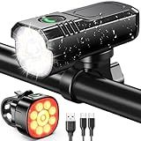 Zewdov 1000 Lumens Supper Bright Bike Lights for Night Riding, 8+7 Modes Sturdy Aluminum Alloy Bicycle Scooter Light Accessories, IP65 Waterproof & Rechargeable Bike Headlight and Tail Light Set