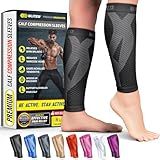 BLITZU Calf Compression Sleeves for Men and Women. Footless Compression Socks Support for Varicose Vein, Nursing, Running. Leg Sleeve Brace for Shin Splints, Pain Relief & Reduces Swelling Black L-XL