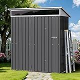 Shintenchi 5x3 FT Outdoor Storage Shed with Window, Outdoor Waterproof Storage Shed Metal Garden Shed with Lockable Single Door, Weather Resistant Tool Storage House Shed for Garden,Backyard,Dark Gray