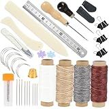 39 Pcs Bookbinding Tools Kit with Bone Folder, Waxed Thread, Binding Ribbon, Glue Brush, Awl, Needles, Ruler for DIY Bookbinding, Paper Crafts, and Book Repair