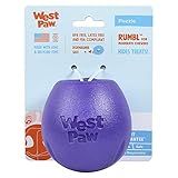 West Paw Zogoflex Rumbl Treat-Dispensing Dog Toy – Interactive Slow-Feeder Chew Toys for Dogs – Dog Enrichment Toy – Dog Toy for Moderate Chewers, Fetch, Catch – Holds Kibble, Treats (Eggplant, Small)