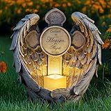 12“ Angel Wings Embracing Cross Solar Flameless LED Candles Outdoor Garden Memorial Statue for Garden Decoration Yard Art, A Touching Memorial Gift & Condolence Gifts Grave Decorations for Cemetery