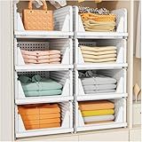 SNSLXH 5 Pack Stackable Closet Storage Basket, Multifunctional & Foldable Closet Organizer for Bathroom Kitchen Laundry Room Wardrobe Storage, Space-Saving Clothes Storage Drawer Organizer, White