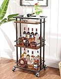 OKZEST 3 Tier Bar Cart for Home, Rolling Mini Liquor Bar for Wine Beverage Dinner Party, Utility Kitchen Storage Island Serving Cart on Wheels, Coffee Bar Cabinet for Kitchen Dining Living Room, Brown