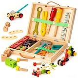 KIDWILL Tool Kit for Kids, 36-Piece Wooden Toddler Tools Set Includes Tool Box, Montessori Educational Stem Construction Toys for 2 3 4 5 6 Year Old Boys Girls, Best Birthday Gift for Kids