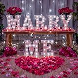 Roowest Marry Me Letters Light Proposal Decorations Set Includes 7 LED 8.66" Romantic Marry Me Sign and 1000 Rose Petals for Proposal Engagement Wedding Decor(Pink)