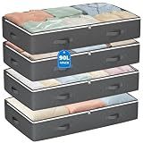 Budding Joy 90L Under Bed Storage Containers, 4 Pack Closet Organizers Grey