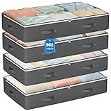 Budding Joy 90L Under Bed Storage Containers, Closet Organizers and Storage Bins, Foldable Underbed Storage Bags for Linen Sheets, Blanket, Clothing, Comforter, Sweaters, Pillows, Wrapping Paper, Grey