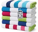 Ben Kaufman Terry Cabana Striped Towels - Oversized Towel for Beach & Pool - Soft Cotton Towels with Absorbent Design - Striped Beach & Pool Towels for Adults & Kids - 6 Pack