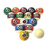 MoyanSuper Marble Swirl Style Pool Balls Set Professional 2 1/4-Inch Billiard Balls for Pool Table Complete 16-Piece Regulation Pool Ball Set