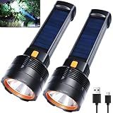 Queena 2 Pack LED Rechargeable Flashlight - 100000 Lumens Super Bright Solar Flashlights, Compact & Waterproof Flash Light for Home, Camping,Hiking, Emergencies, Adventures