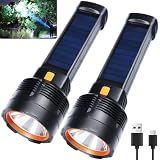 Queena 2 Pack LED Rechargeable Flashlight - 100000 Lumens Super Bright Solar Flashlights, Compact & Waterproof Flash Light for Home, Camping,Hiking, Emergencies, Adventures