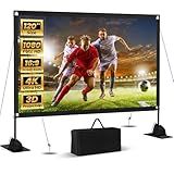 120inch Projector Screen with Stand: Portable Projector Screen Outdoor Indoor Front/Rear16:9 4K HD with Carry Bag, Sandbag - Lightweight Movie Screen for Backyard, Camping, Theater