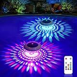 LENONE Floating Pool Lights w/Remote, 6.5 Inch RGB Color Changing Solar Pool Lights That Float with 9 Dynamic Lighting, IP68 Waterproof Hangable Solar Floating Light for Pool Garden Weeding Decor(2)