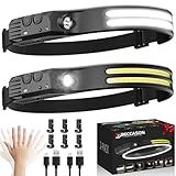 Beccason 2Pack LED Headlamp Rechargeable - 230° COB Super Bright Head Lights for Forehead, Hard hat Light for Adults, USB C Headband Flashlight for Work, Hunting, Running, Camping Essentials Gear