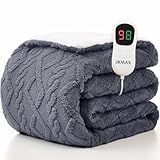JKMAX Heated Blanket Full Size - Premium Soft Heating Electric Blanket, Fast Heating with 10 Heating Settings, 5 Time Settings, Machine Washable - Perfect for Winter & Cold Nights (72"x84", Grey)