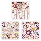 FINGERINSPIRE 3 Pcs Retro Gear Painting Stencil 11.8x11.8inch Reusable Steampunk Gear Steampunk Chain Key Pattern Drawing Template Gear Clocks Stencil for Painting on Wood Wall Fabric Furniture