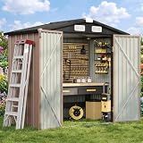 Aoxun 6.2x4 FT Shed Outdoor Storage Shed with Lockable Doors & Slooping Roof Metal Garden Tool Shed for Backyard, Patio, Poolside (Brown)