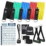 WIKDAY Exercise Resistance Bands with Handles for Working Out, 150 Lbs Multicolor Workout Bands Set with Door Anchor for Physical Therapy, Yoga, Pilates