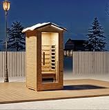 BNEHS 1 Person Outdoor Infrared Sauna - 3D Fast Heating Home Spa Sauna w/Chromotherapy Light, Wooden Sauna Room Kit w/Bluetooth Speaker (CE Certified,110V)