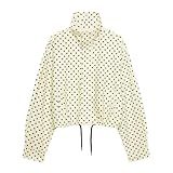 JoinQueen Women Polka Dot Jacket Stand Collar Cropped Jackets Zip Up Coat Casual Fashion Coat Fall Spring Jacket with Pockets(Beige,M)