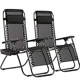 FDW Zero Gravity Lawn Lounge Chairs Set of 2 with Pillow and Cup Holder - Adjustable Reclining Folding Outdoor Chairs for Deck, Beach, Yard