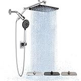 Veken Wide High Pressure Rain Shower Head with Handheld, Handheld Shower Heads with Multi Spray Modes, Rainfall Combo with 15" Metal Extension Arm,Detachable Dual Shower, Bathroom Decor,Chrome Silver