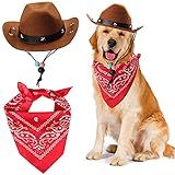 Yewong Pet Cowboy Costume Accessories - Dog Cat Pet Size Cowboy Hat and Bandana Scarf West Accessories for Puppy Kitten Party Festival and Daily Wearing Set of 2 (Coffee)