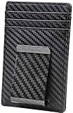 Travelambo Money Clip for Men Carbon Fiber Clip Wallet Leather Slim Minimalist Card Holder RFID Blocking (Weaved Black)