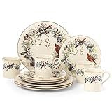 Lenox 6122055 Winter Greetings 12-Piece Dinnerware Set, Red & Green, Christmas, Holiday Hosting, Service For 4