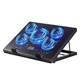Kootek Laptop Cooling Pad, Laptop Cooler with 5 Quiet Fans for 12"-17" Computer PC Notebook Gaming Laptop Fan, Height Adjustable Laptop Cooling Stand Laptop Accessories, Blue