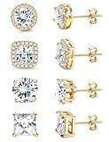 MILACOLATO S925 Sterling Silver Stud Earrings for Women Men Hypoallergenic 18K Gold Plated Cubic Zirconia Earrings Studs Brilliant Simulated Diamond Halo Stud Earring for Sensitive Ears