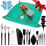 Pack of 20 Succulent Tool Set - 39.4" Indoor Plant Repotting Mat and 19 Pcs Miniature Succulent Hand Tools Garden Flower Plants Transplanting Supplies for Indoor Outdoor Plant Care, Green