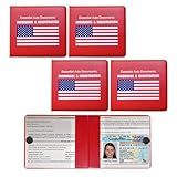 Suvnie 4 PCS Car Registration and Insurance Holder, Vehicle Glove Box Organizers with Closure for License Document, Auto Essential Paperwork Wallet Case Holder, Car Accessories (Red, Blue Flag)