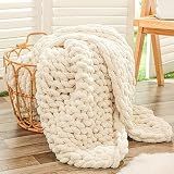Bigacogo Chunky Knit Throw Blanket for Couch, 40x60 inches, Beige
