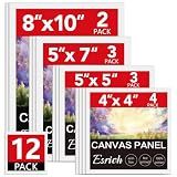 ESRICH Canvas Boards for Painting 12 Pack Art Supplies Paint Canvas 4x4, 5x5, 5x7, 8x10 Blank Large Canvases for Painting-Cotton Primed Canvas Panels for Acrylic, Oil, Gouache & Tempera.