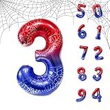 Spider Web 40Inch Foil Number Balloons Set 0-9 Includes Inflation Straws - Giant 7 Decor for Birthdays, Anniversary Party Arch Supplies (Spider, Number 3)