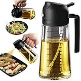 TrendPlain 16oz/470ml Glass Olive Oil Sprayer for Cooking – 2 in 1 Olive Oil Dispenser Bottle for Kitchen Gadgets and Air Fryer Accessories, Salad, BBQ - Black