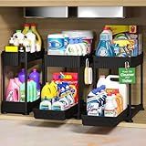 Sevenblue 3 Pack Under Sink Organizers, 2-Tier Multi-Use Kitchen and Bathroom Organizers and Storage with Sliding Drawers,Bathroom Cabinet Organizer (Black, 12.8 Inch)