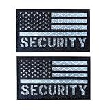 2 Pack Reflective Security Patch US Flag with Hook Back for Service Harness Tactical Vest Collar Hook-Fastener Backing (Black-White)