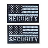 2 Pack Reflective Security Patch US Flag with Hook Back for Service Harness Tactical Vest Collar Hook-Fastener Backing (Black-White)