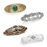 4 Packs Vintage Gem Decorative Hair Barrettes for Women Girls Classic Carved Pattern Retro Metal French Hair Clips Hairpins Spring Hair Barrette Accessories