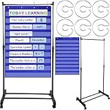 Dinifee 8 Pcs Adjustable Pocket Chart Stand Set Include 1 Standard Pocket Chart 6 Replacement Rings and 1 Adjustable Stand for Classrooms Home Teacher Lessons Educational Tools(Blue)
